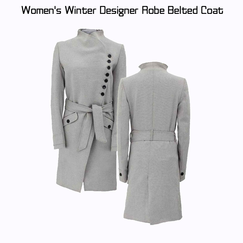 Women's Designer Grey Belted Coat Women's Designer Grey Belted Coat - Image 3