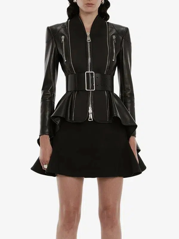 WWE Raw 2022 Elizabeth Copeland Peplum Black Jacket WWE Raw 2022 Elizabeth Copeland Peplum Black Jacket - Image 2