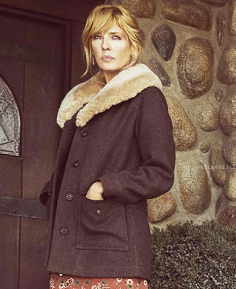 Yellowstone Kelly Reilly Fur Shawl Collar Coat Yellowstone Kelly Reilly Fur Shawl Collar Coat - Image 3