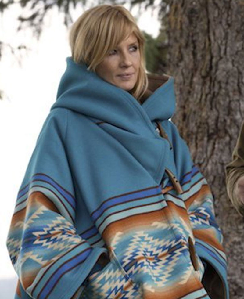 Kelly Reilly Yellowstone Blue Hooded Coat beth dutton blue coat