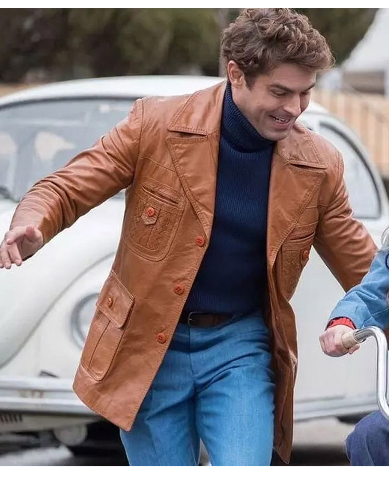 Zac Efron Extremely Wicked Tan Brown Leather Jacket Zac Efron Extremely Wicked Tan Brown Leather Jacket - Image 2